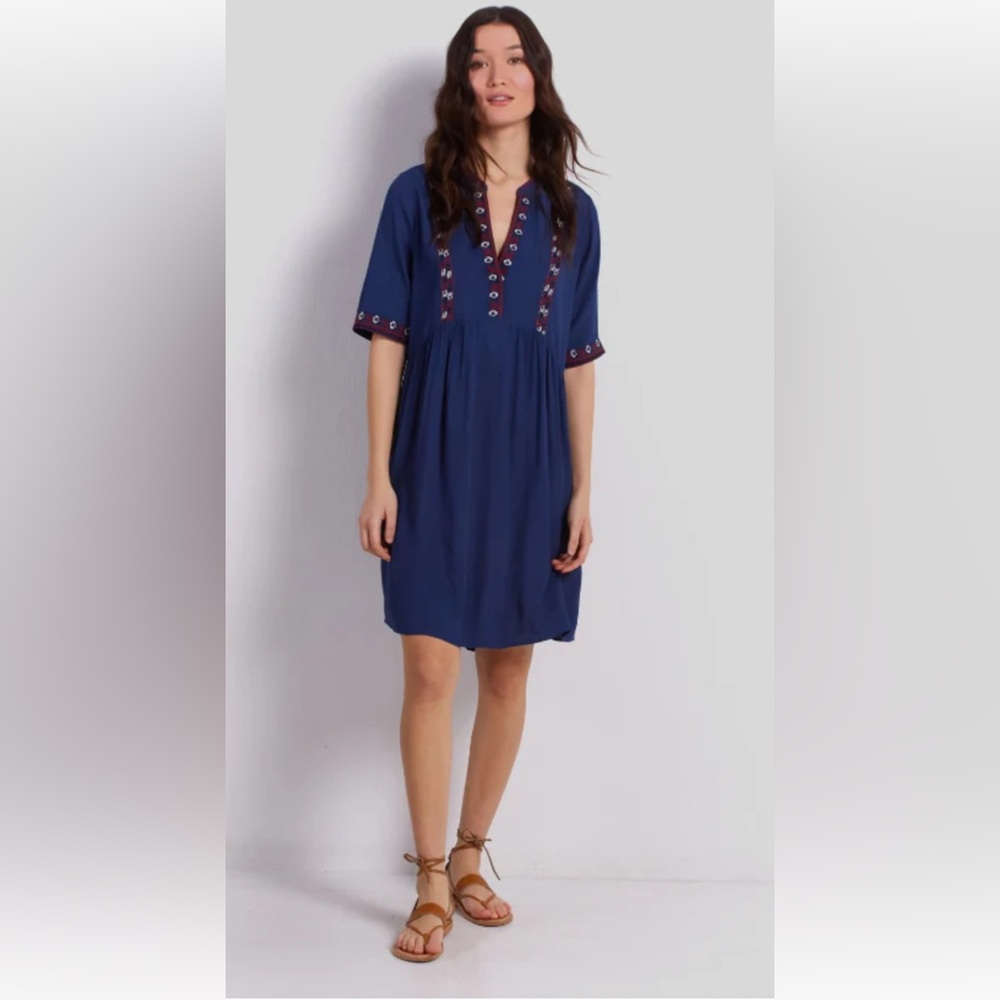 Gerard Darel Paris Blue Embroidered Dress Sz 3 (L)